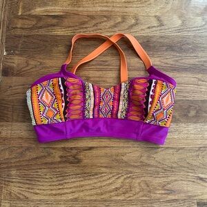 Prana Adjustable Strap Aztec Print Swim Bathing Suit Bikini Top Size S